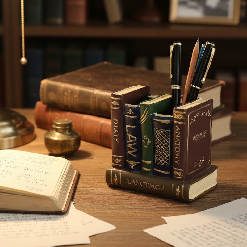 Vintage Resin Book Pen Holder Organizer