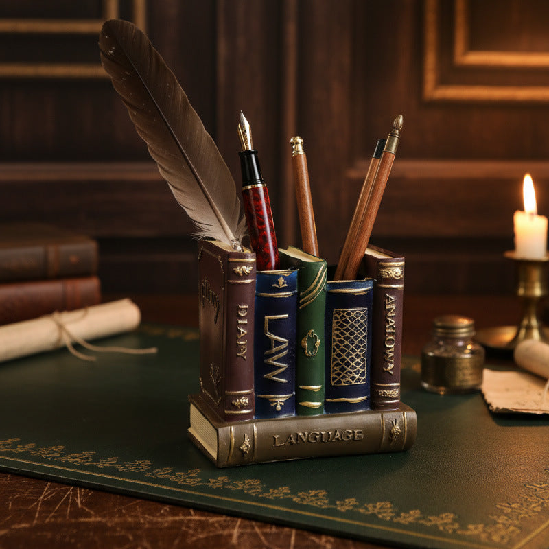 Vintage Resin Book Pen Holder Organizer