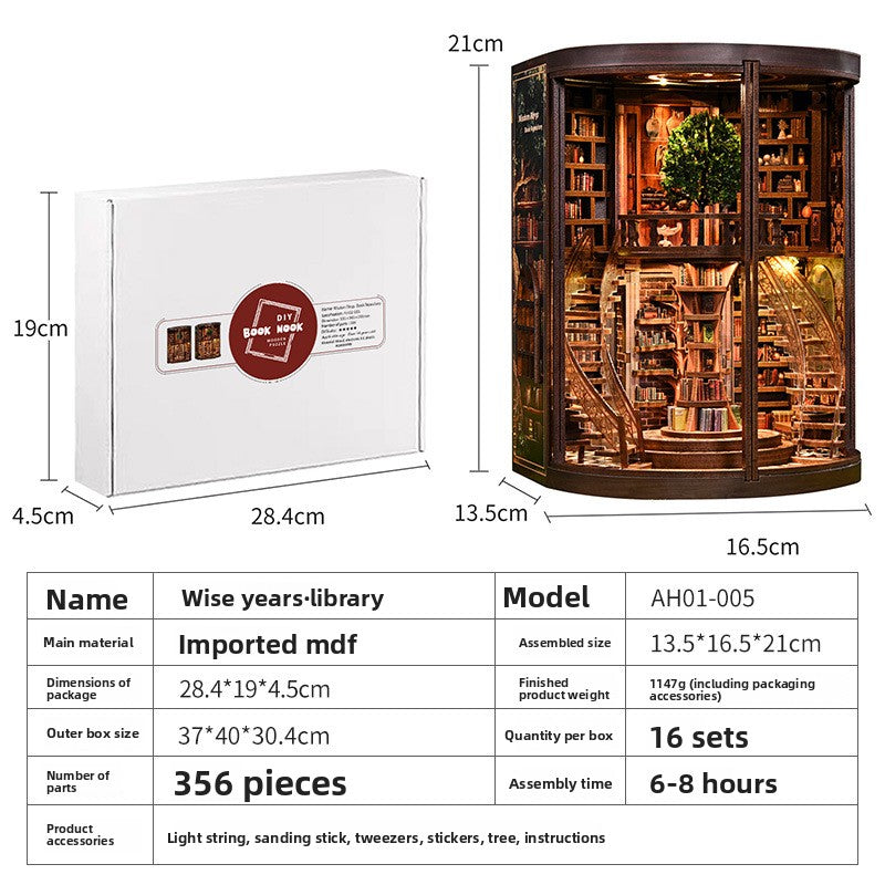 DIY Wisdom Grain Wooden Book Nook