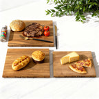 Original acacia book-shaped cutting boards used for serving