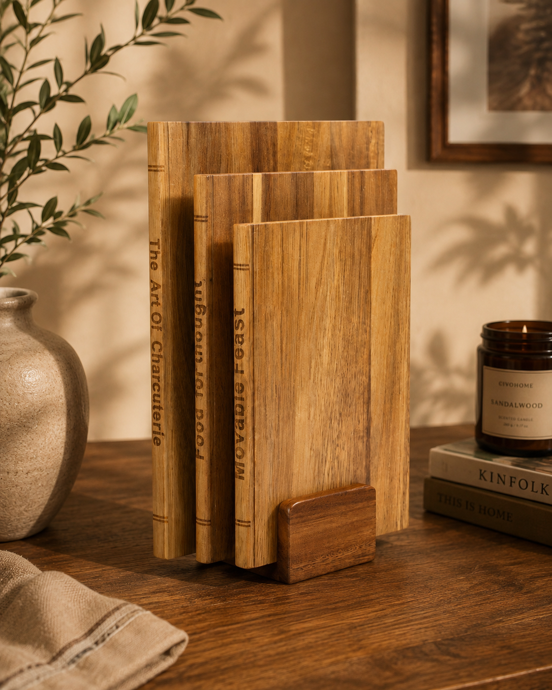 Acacia Book Cutting Board Set