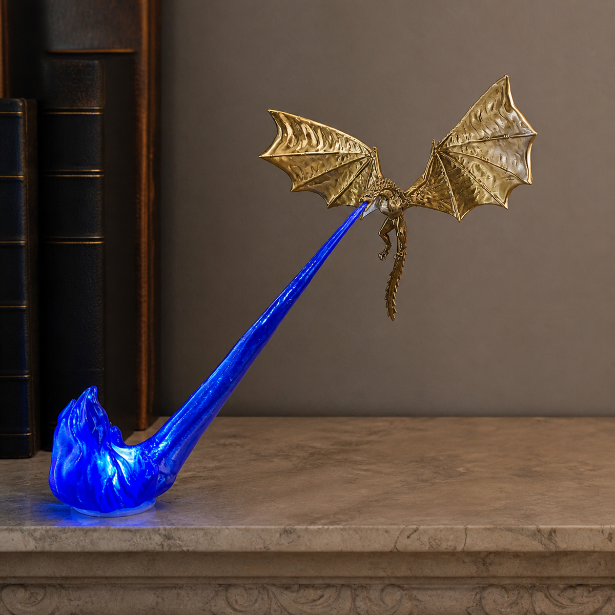 Gold dragon decor with blue flame