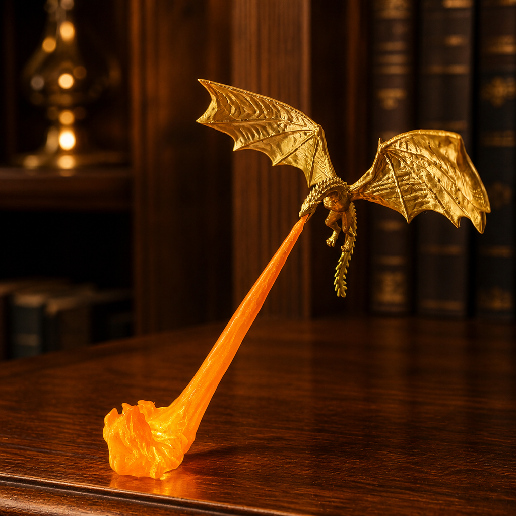 Gold dragon decor with red flame