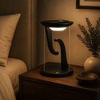 Black wireless charging suspension lamp in a bedroom