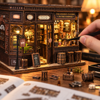 DIY Corner Bistro build process close-up with miniature details and tools