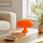 Orange Danish Mushroom Night Light in a minimalist living room