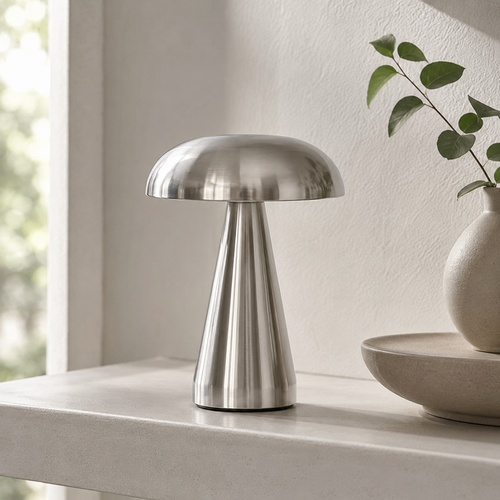 Danish Mushroom Touch Table Lamp Silver in a minimalist interior