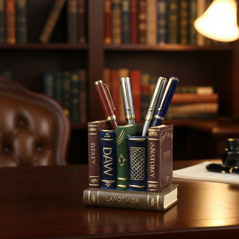 Vintage Resin Book Pen Holder Organizer