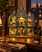 Green Detective Agency finished miniature displayed in a cosy evening setting