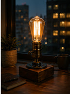 Industrial Table Lamp on a premium bedside table