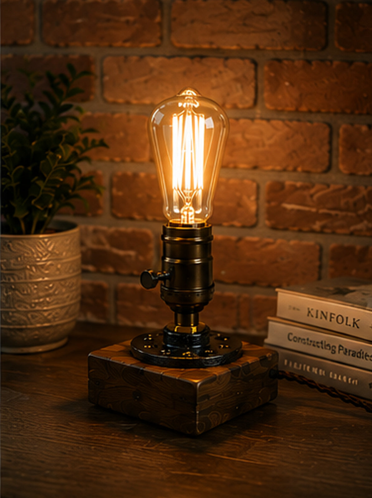 Industrial Table Lamp by a city window in a modern interior