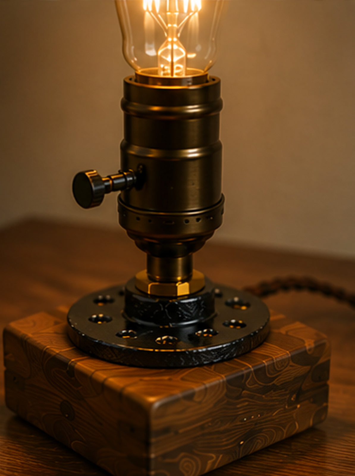 Industrial Table Lamp close-up showing the vintage switch and base
