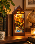 Leisurely Years Colmar Town miniature book nook glowing in a warm home setting