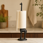 Black giraffe paper roll holder in a modern kitchen
