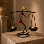 Sculptural Figure Candle Holder with lit tealights in a warm styled interior