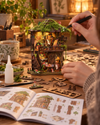 Senyu Tea House DIY kit on a warm craft workspace with instructions and parts