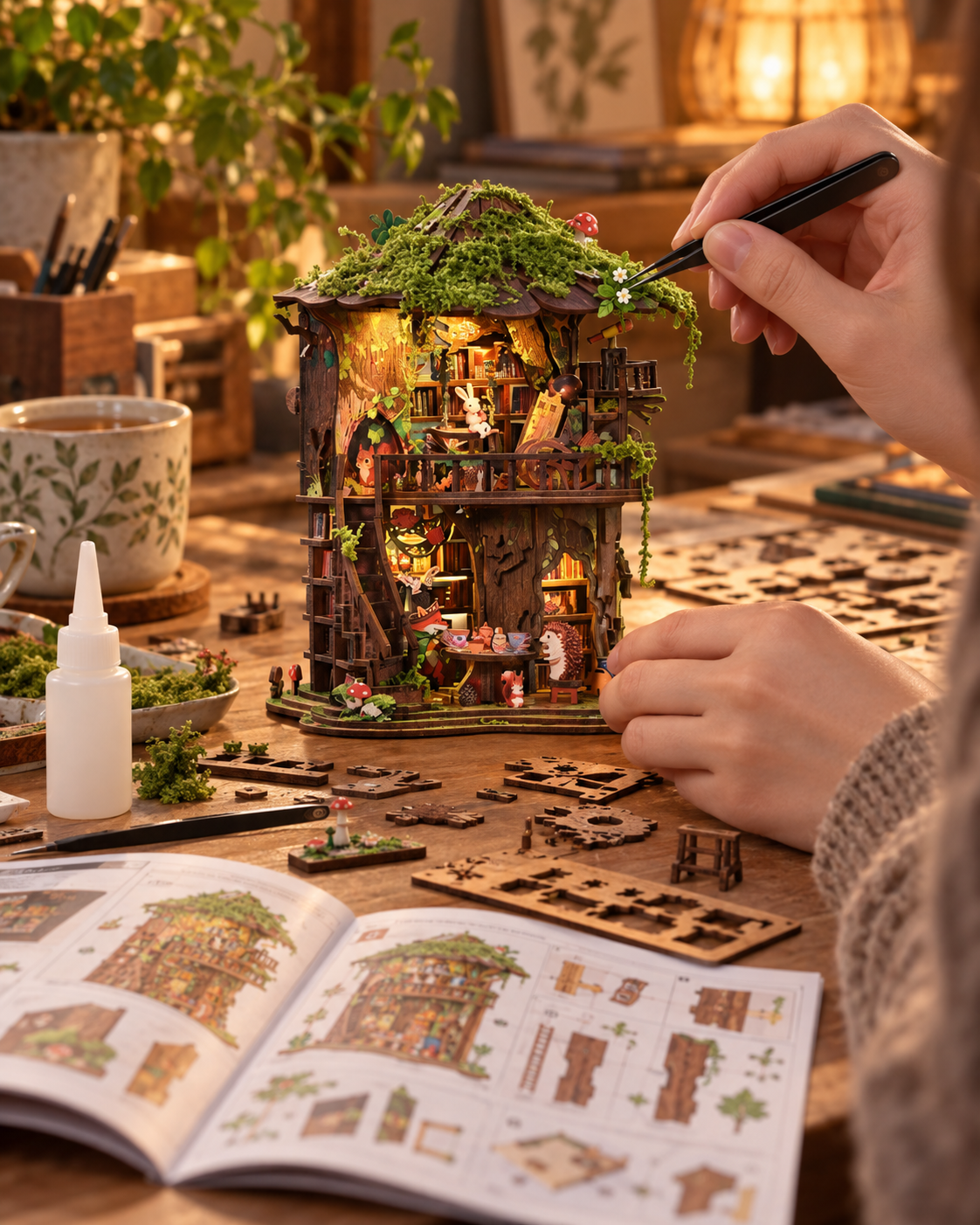 DIY Senyu Tea House Model with Lights & Music